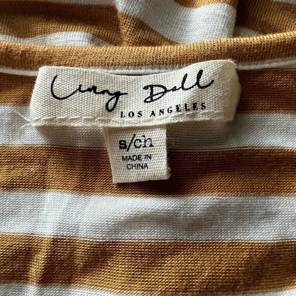 Living Doll Woman’s Cream and Mustard Striped Sleeveless Dress- Size Small - Picture 4 of 7